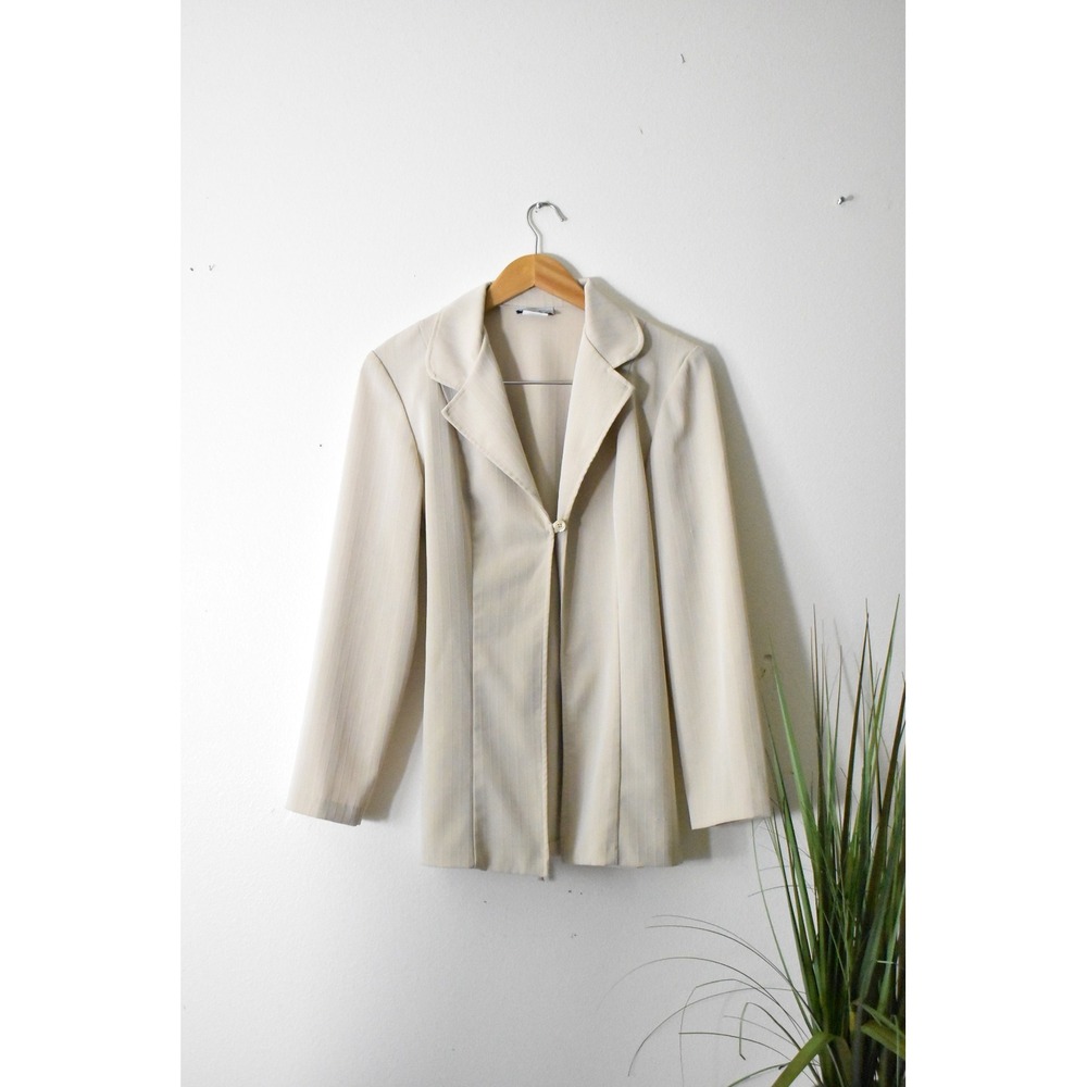 Breakin' Loose Pinstripe Blazer Womens 12 Cream 90s Vintage Tie Back Jacket - Picture 6 of 8